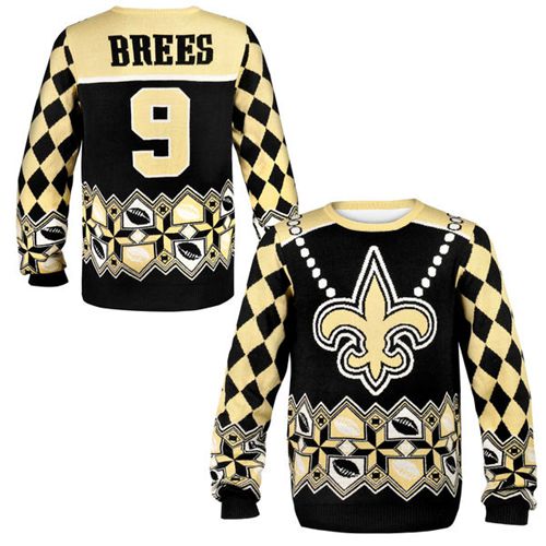 Nike Saints #9 Drew Brees Black/Gold Men's Ugly Sweater